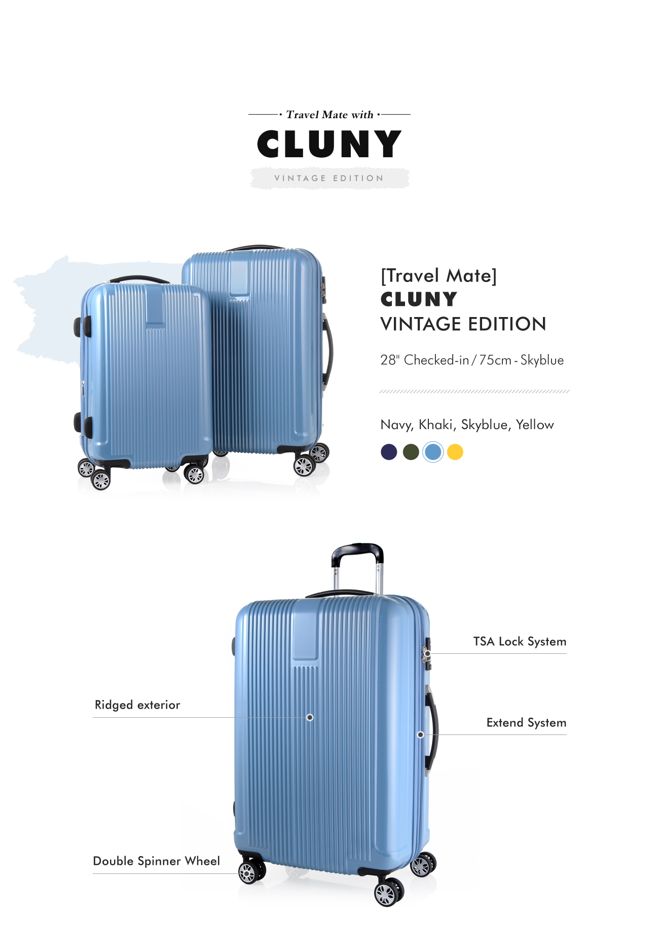 [TRAVEL MATE트레블메이트]클루니 TSA 특대형 28형/75cm 여행가방 - 스카이블루 [W CONCEPT]